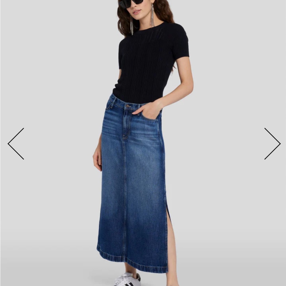 7 For All Mankind Blue Denim Midi Skirt